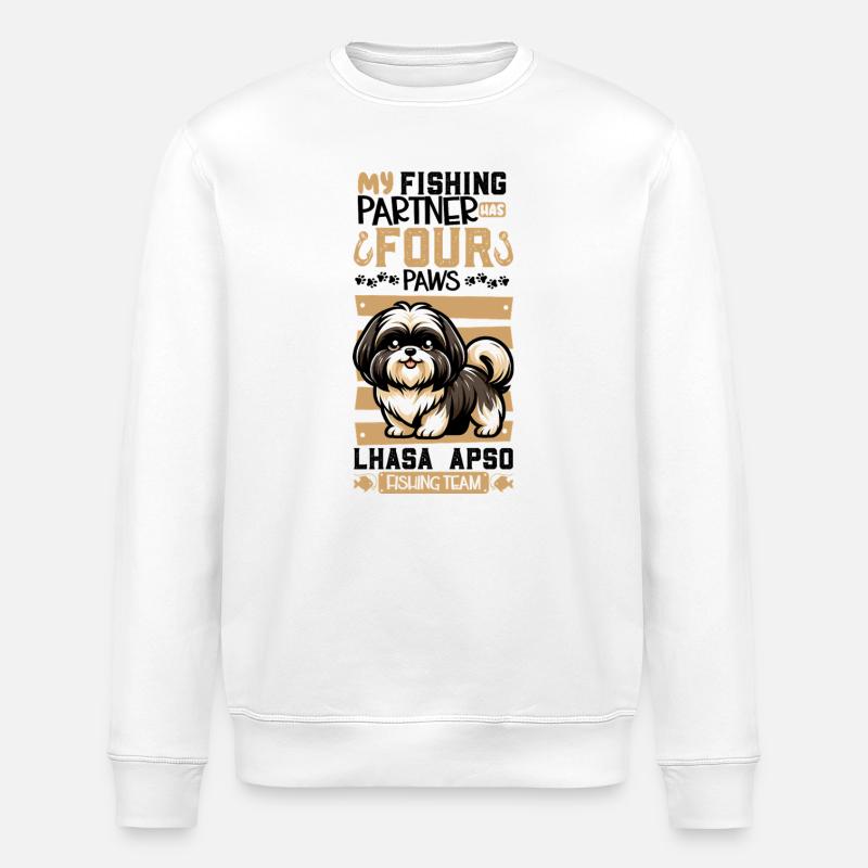 Pêche et Lhassa Apso - Sweat bio ROLLER Stanley/Stella Unisexe - blanc