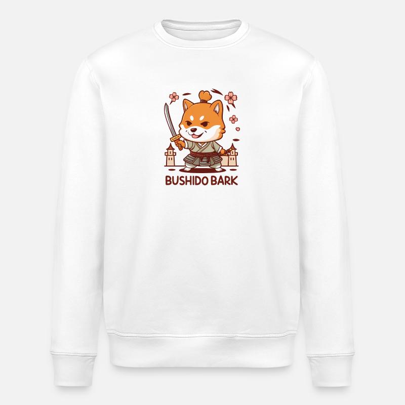 Chibi Shiba Inu Samurai - Stanley/Stella ROLLER Unisex Organic Sweatshirt - white