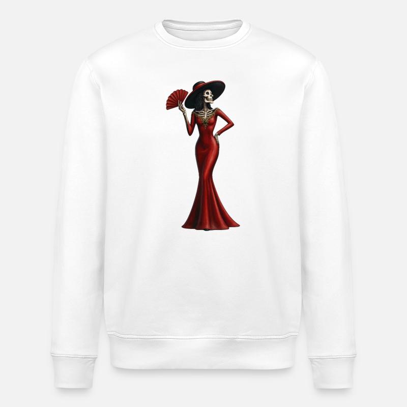 Skelett-Diva im Roten Abendkleid - Stanley/Stella Unisex Bio-Sweatshirt ROLLER - Weiß