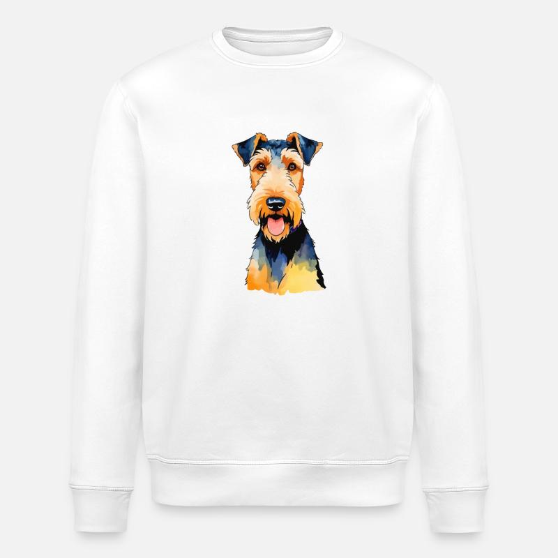 Airedale Terrier Aquarelle - Sweat bio ROLLER Stanley/Stella Unisexe - blanc