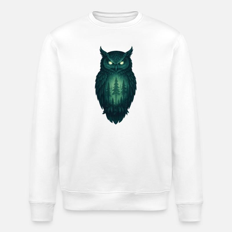 Eule im Wald bei Nacht - Stanley/Stella Unisex Bio-Sweatshirt ROLLER - Weiß
