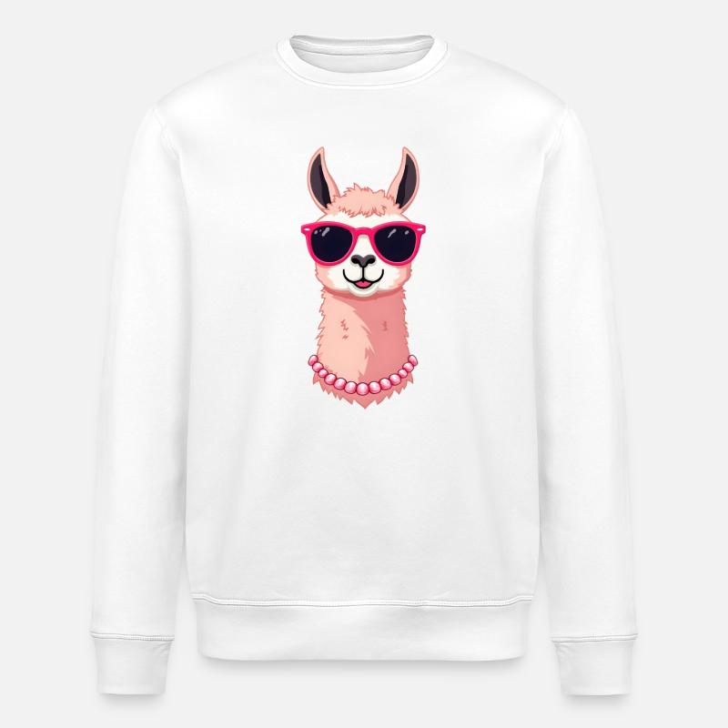 Lama mit Sonnenbrille - Stanley/Stella Unisex Bio-Sweatshirt ROLLER - Weiß