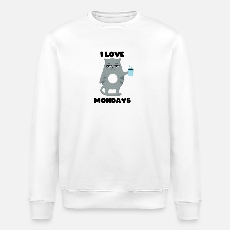 I love mondays - Cat Grumpy - Stanley/Stella ROLLER Unisex Organic Sweatshirt - white