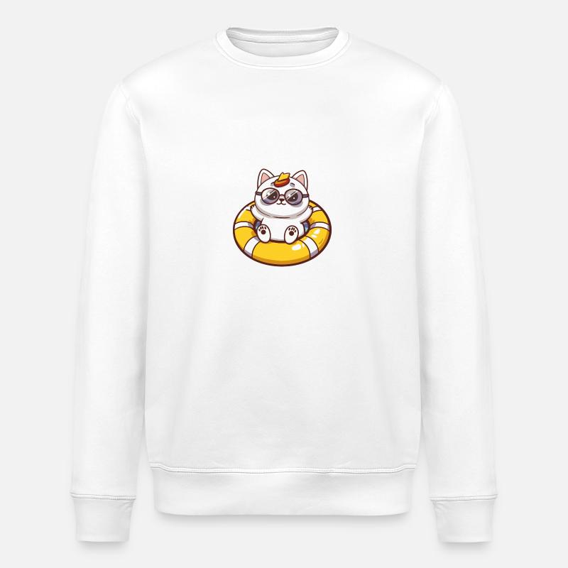 Katze Sommer Comic - Stanley/Stella Unisex Bio-Sweatshirt ROLLER - Weiß