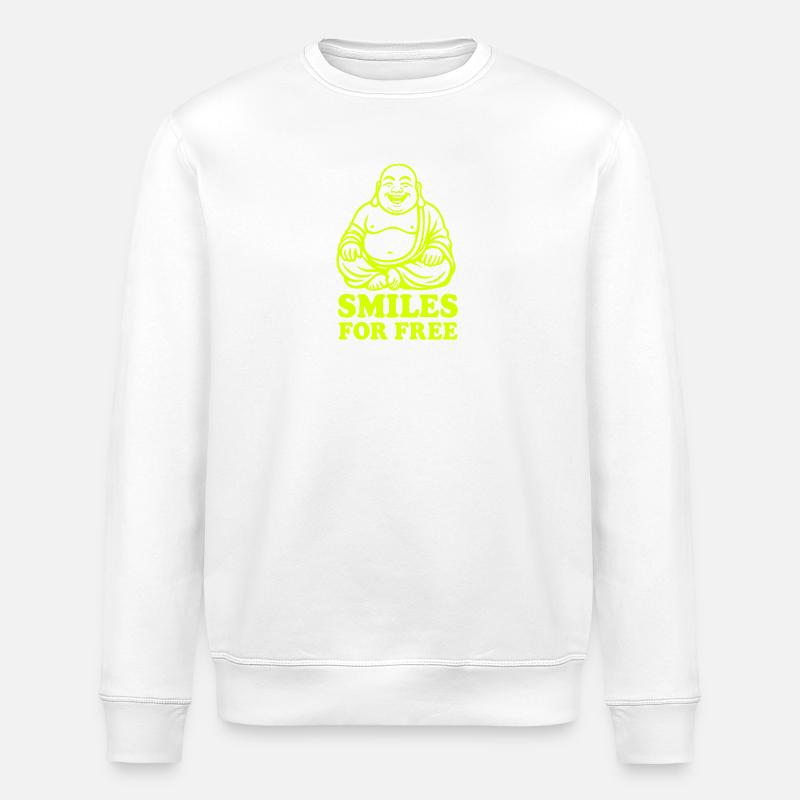Neon Lachender Buddha auf Schwarz - Stanley/Stella Unisex Bio-Sweatshirt ROLLER - Weiß