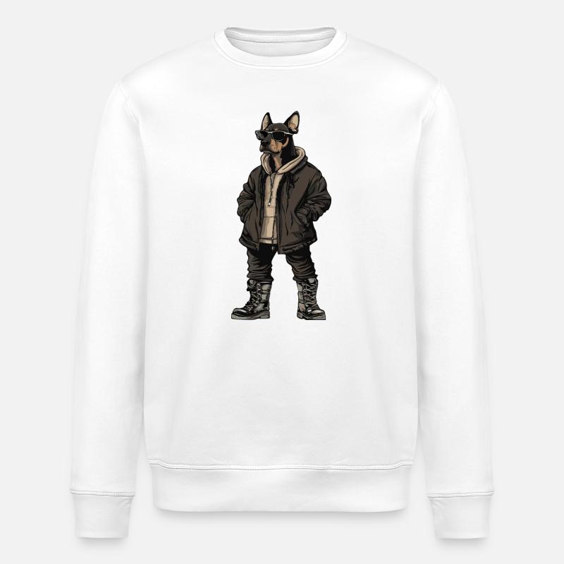 Dobermann Hund Cool Winter - Stanley/Stella Unisex Bio-Sweatshirt ROLLER - Weiß