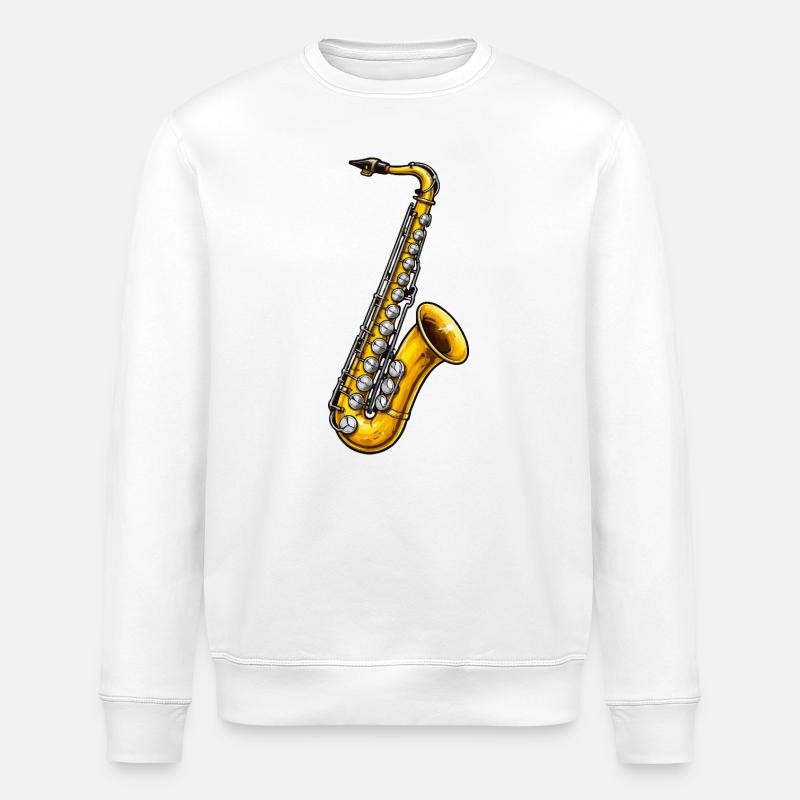 Goldener Saxophon im Jazzstil - Stanley/Stella Unisex Bio-Sweatshirt ROLLER - Weiß
