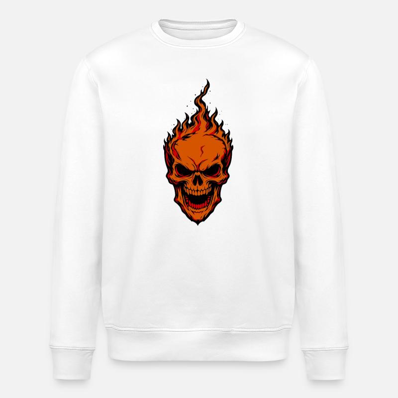 Flames Crâne Crâne Conception de Feu - Sweat bio ROLLER Stanley/Stella Unisexe - blanc