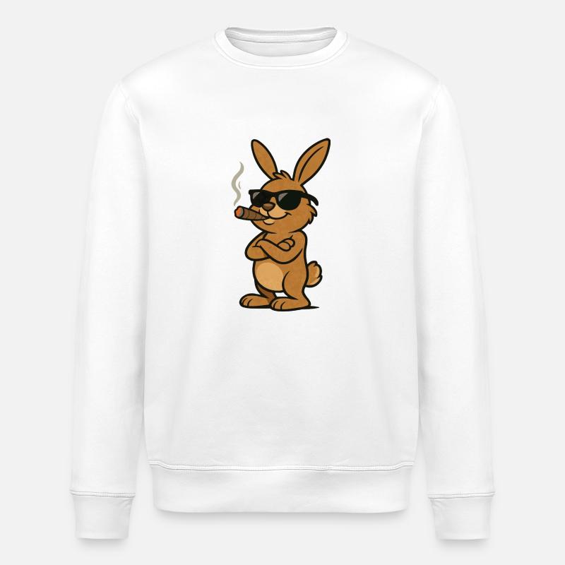 hase zigarre comic - Stanley/Stella Unisex Bio-Sweatshirt ROLLER - Weiß