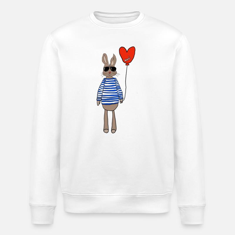Hase im Streifenpulli mit Herzballon - Stanley/Stella Unisex Bio-Sweatshirt ROLLER - Weiß