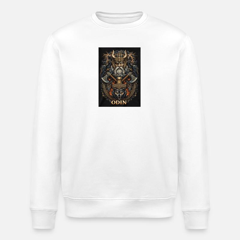 Odin Warfather with Ravens and Wolves - Stanley/Stella ROLLER Unisex Organic Sweatshirt - white