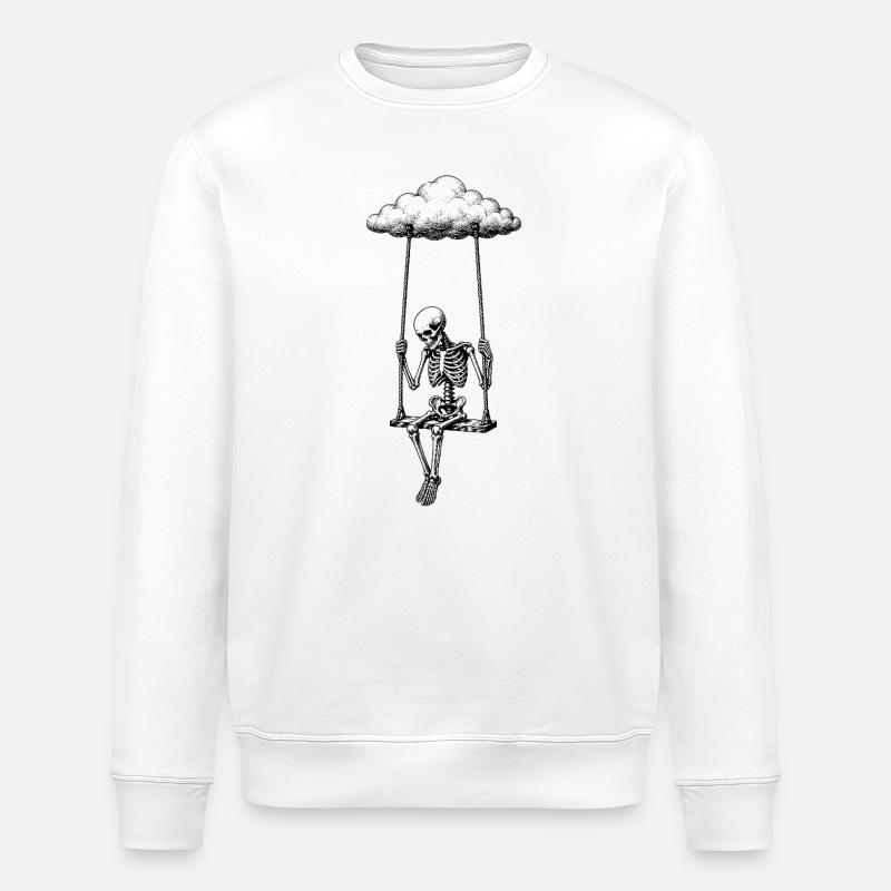 Squelette sur motif de balançoire nuageuse - Sweat bio ROLLER Stanley/Stella Unisexe - blanc