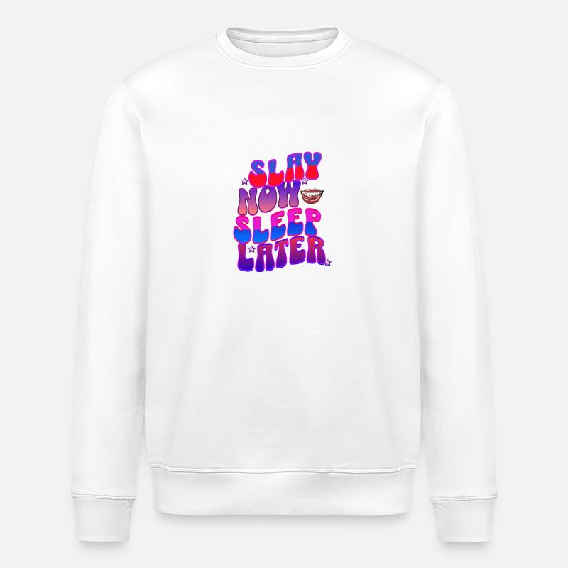 Dræb nu, sov senere – Baddie Energy - Stanley/Stella økologisk unisex-sweatshirt ROLLER - hvid