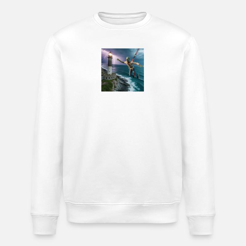 Zombie on rope above the lighthouse - Stanley/Stella ROLLER Unisex Organic Sweatshirt - white