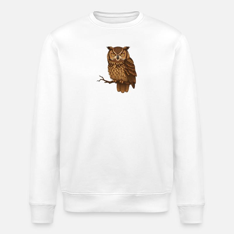Braune Eule Nachtmotiv - Stanley/Stella Unisex Bio-Sweatshirt ROLLER - Weiß