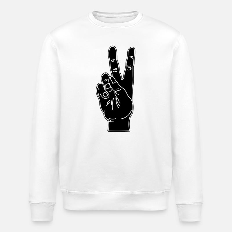 Black hand gesture peace - Stanley/Stella ROLLER Unisex Organic Sweatshirt - white