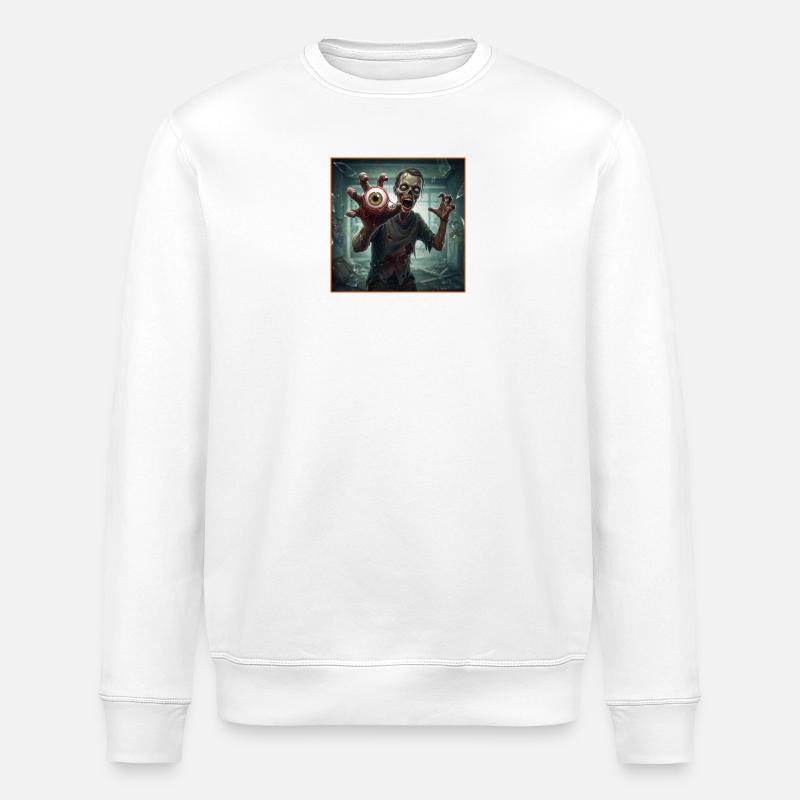 Gruseliger Zombie mit Augapfelhand - Stanley/Stella Unisex Bio-Sweatshirt ROLLER - Weiß