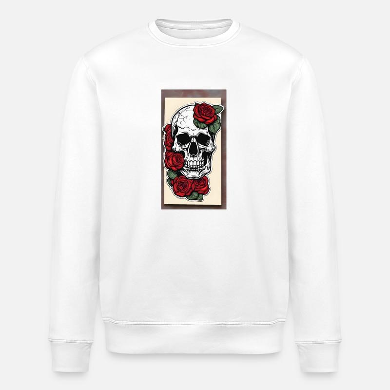 Totenkopf mit Rosen - Stanley/Stella Unisex Bio-Sweatshirt ROLLER - Weiß