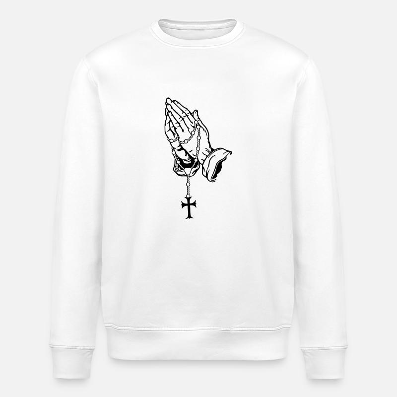 Praying Hands with Rosenkranz Basic - Stanley/Stella ROLLER Unisex Organic Sweatshirt - white