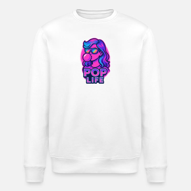 Retro Neon Mädchen Bubblegum Pop Design - Stanley/Stella Unisex Bio-Sweatshirt ROLLER - Weiß
