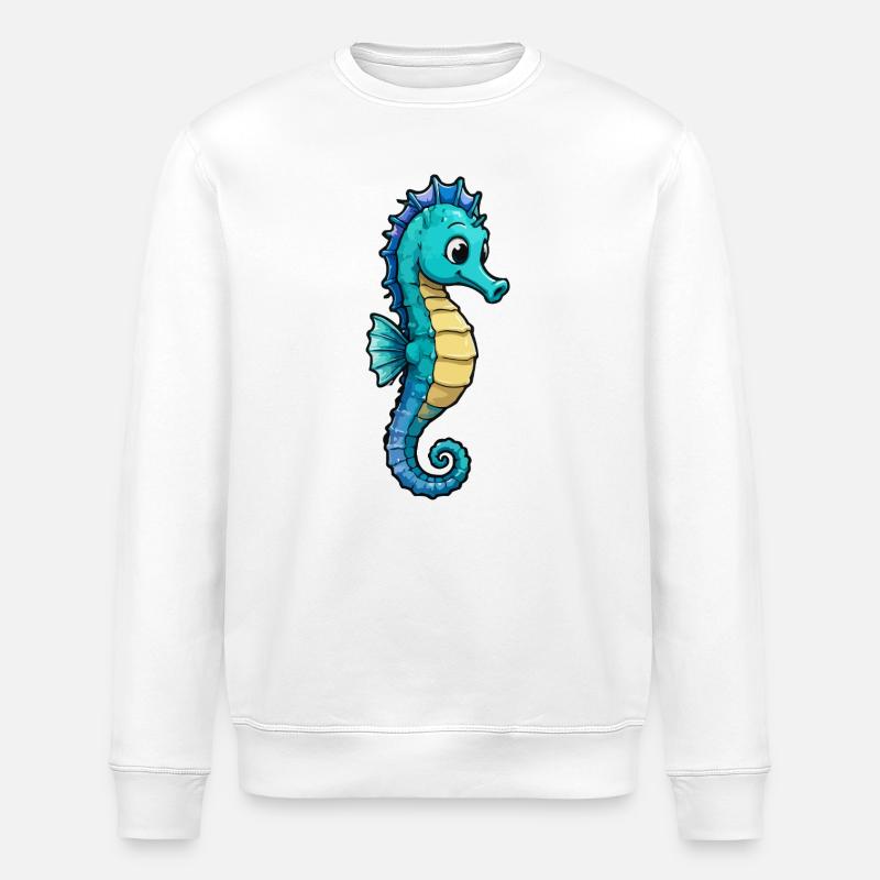 Türkises Seepferdchen Cartoon - Stanley/Stella Unisex Bio-Sweatshirt ROLLER - Weiß