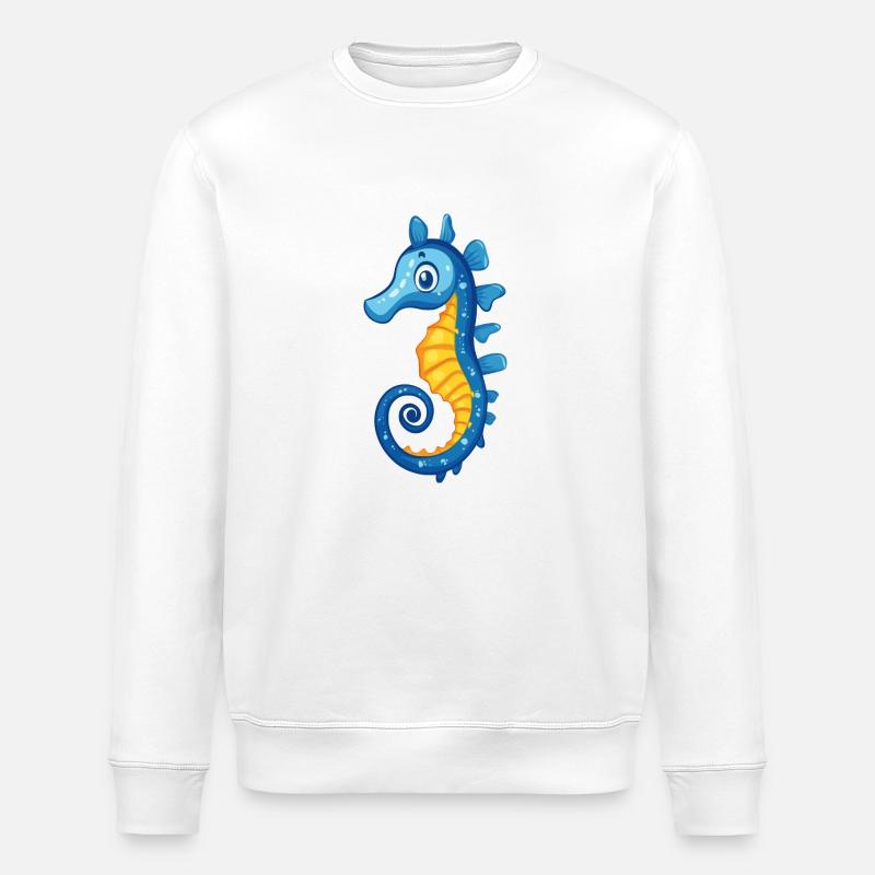 blaues Seepferdchen - Stanley/Stella Unisex Bio-Sweatshirt ROLLER - Weiß