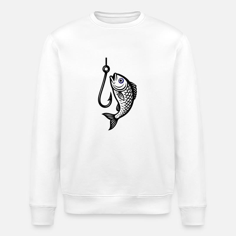 Fish Hook Fish Icon - Stanley/Stella ROLLER Unisex Organic Sweatshirt - white