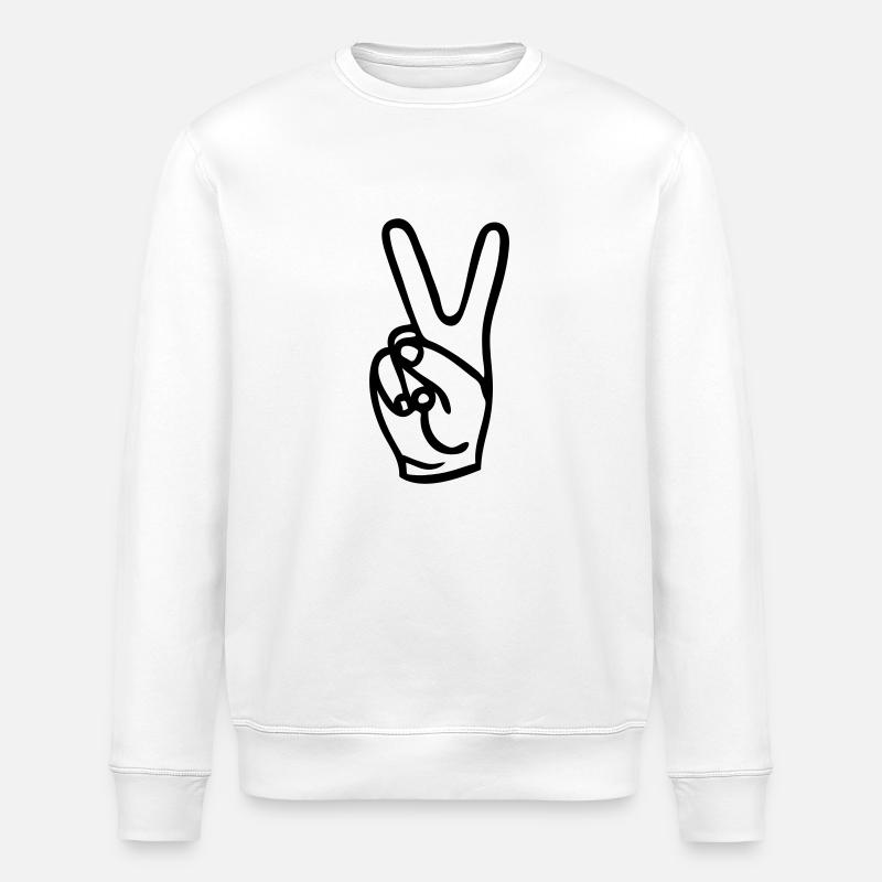 Friede "Peace-Zeichen" zwei Finger - Stanley/Stella Unisex Bio-Sweatshirt ROLLER - Weiß