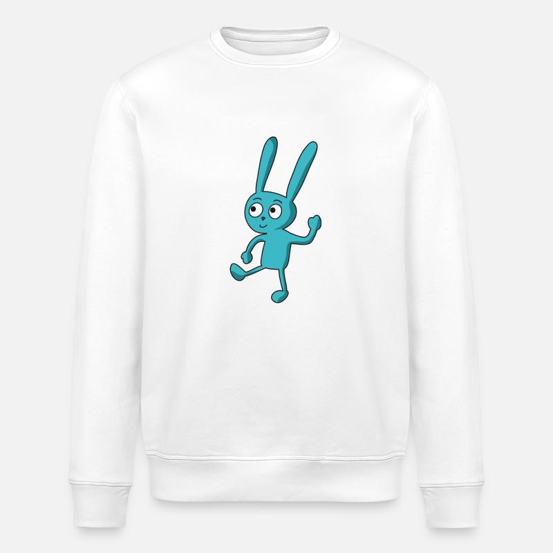 tanzender, lustiger, blauer Comic Hase - Stanley/Stella Unisex Bio-Sweatshirt ROLLER - Weiß