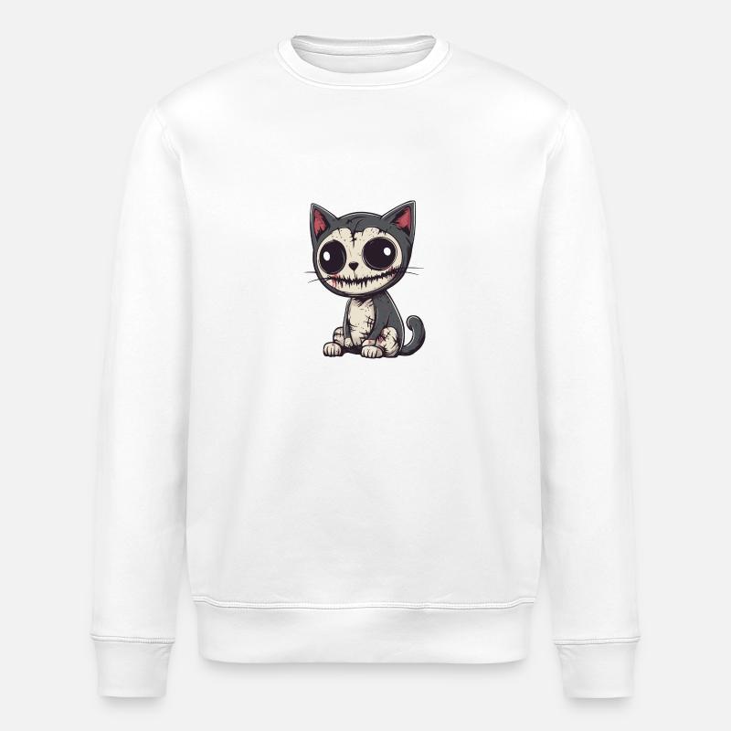 Chat Halloween Drôle Zombie - Sweat bio ROLLER Stanley/Stella Unisexe - blanc