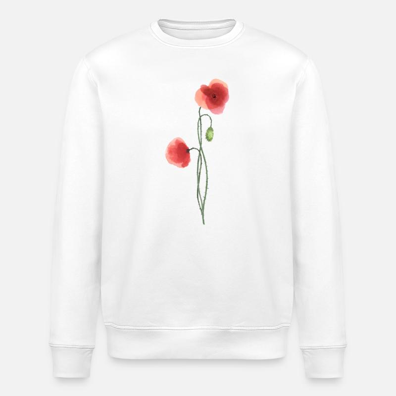 Flower: red poppy - Stanley/Stella ROLLER Unisex Organic Sweatshirt - white