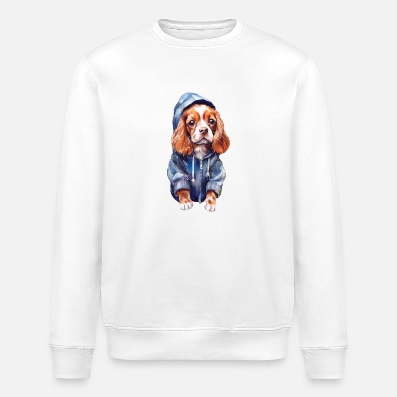 Lustiger Spaniel in der Hundekleidung. - Stanley/Stella Unisex Bio-Sweatshirt ROLLER - Weiß