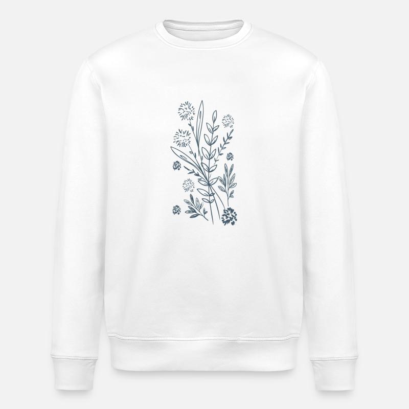 Blaues Blumendesign - Stanley/Stella Unisex Bio-Sweatshirt ROLLER - Weiß