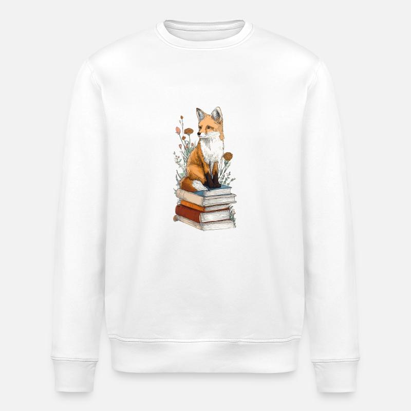 Fuchs auf Bücherstapel - Stanley/Stella Unisex Bio-Sweatshirt ROLLER - Weiß