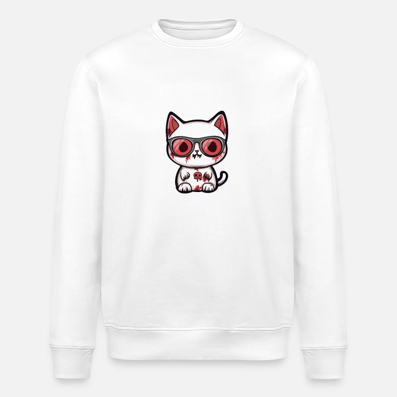 Katze Halloween Cool - Stanley/Stella Unisex Bio-Sweatshirt ROLLER - Weiß