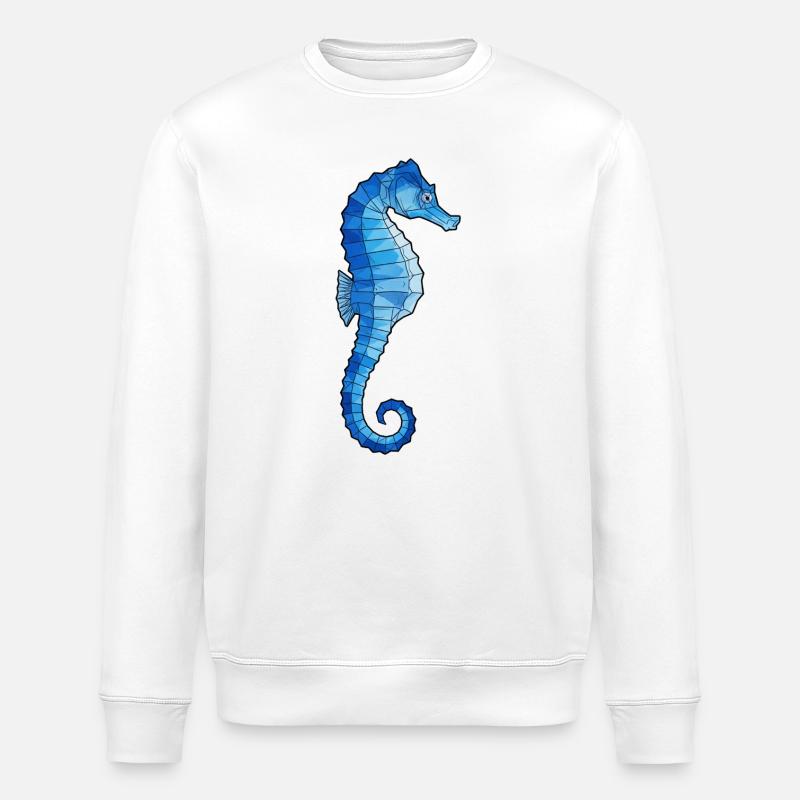 Hippocampe polygone bleu - Sweat bio ROLLER Stanley/Stella Unisexe - blanc
