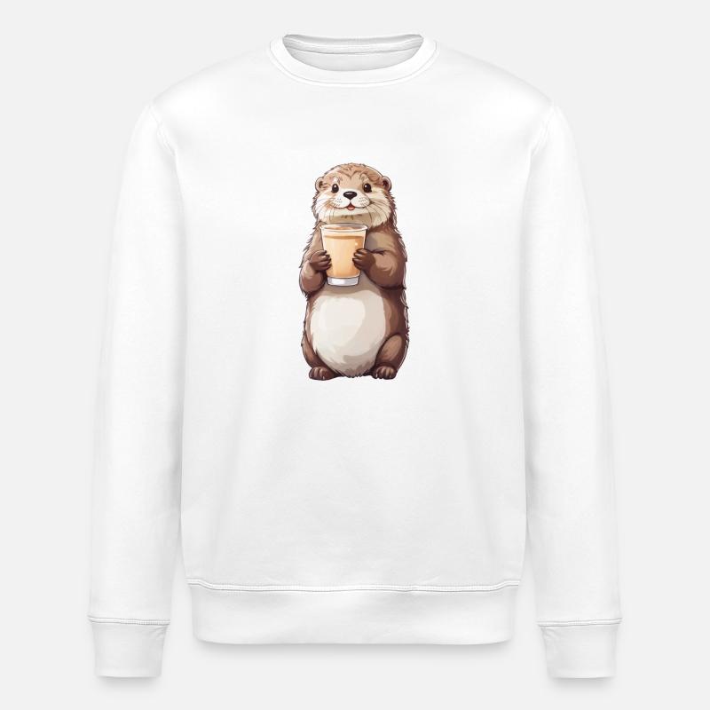 Otter Latte Lover Coffee Design - Sweat bio ROLLER Stanley/Stella Unisexe - blanc