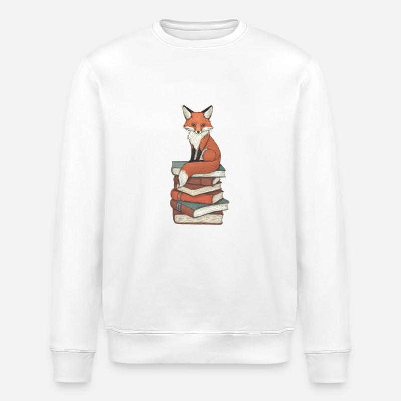 Fuchs auf Bücherstapel - Stanley/Stella Unisex Bio-Sweatshirt ROLLER - Weiß