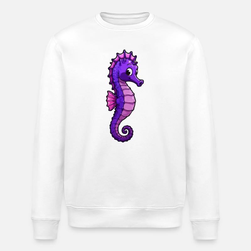 Dessin animé de l’hippocampe violet - Sweat bio ROLLER Stanley/Stella Unisexe - blanc