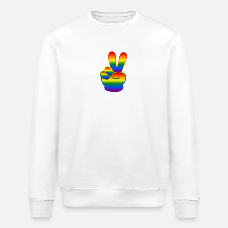 Rainbow Hand Peace Sign - Stanley/Stella ROLLER Unisex Organic Sweatshirt - white