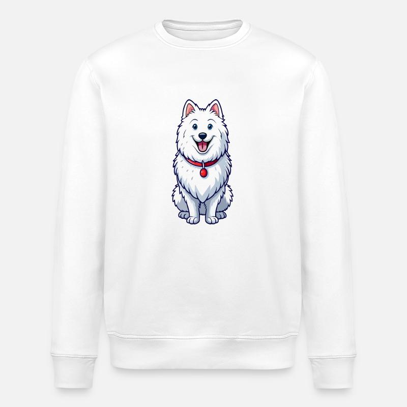 Happy Grinning Samoyed - Stanley/Stella ROLLER Unisex Organic Sweatshirt - white