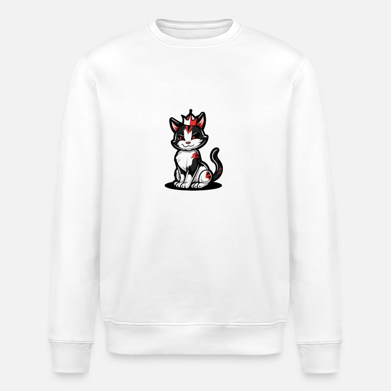 Katze Comic Krone - Stanley/Stella Unisex Bio-Sweatshirt ROLLER - Weiß