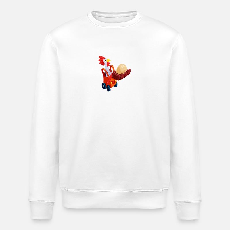 Chicken in an excavator - Stanley/Stella ROLLER Unisex Organic Sweatshirt - white