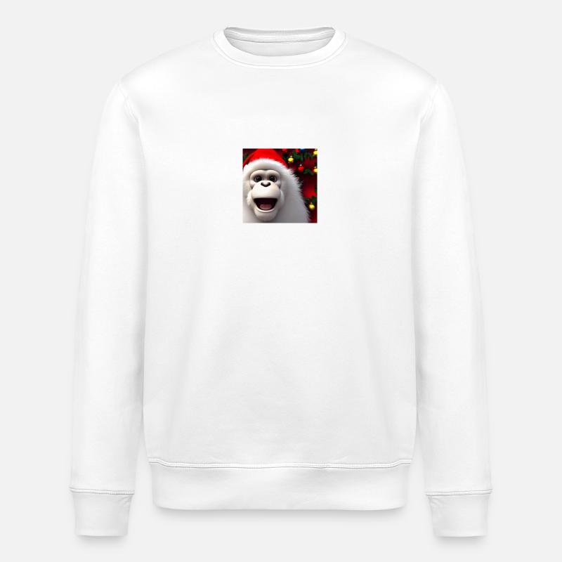 Weihnachtsaffe mit Weihnachtsmütze - Stanley/Stella Unisex Bio-Sweatshirt ROLLER - Weiß