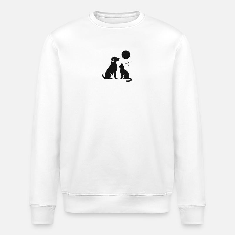 Mondnacht Hund Katze Silhouette - Stanley/Stella Unisex Bio-Sweatshirt ROLLER - Weiß