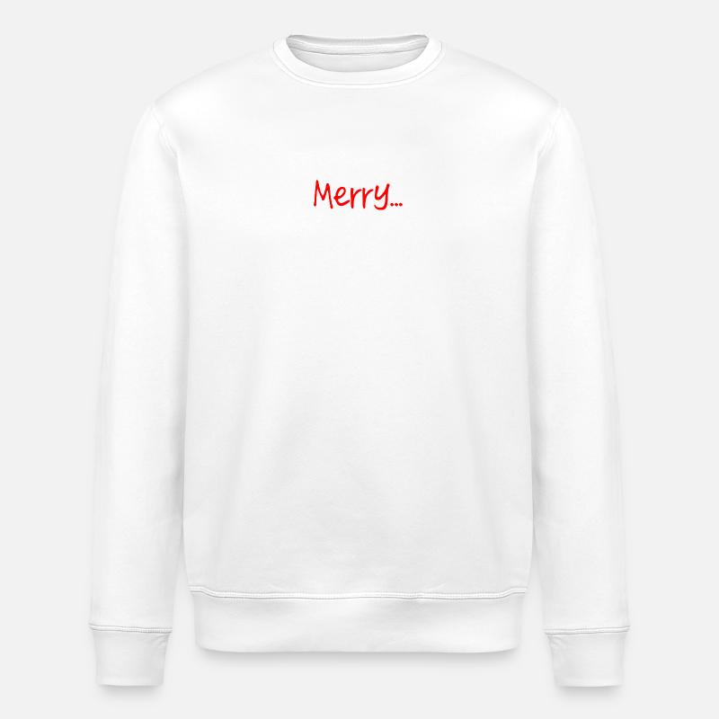 Red Merry Script on Black - Stanley/Stella ROLLER Unisex Organic Sweatshirt - white