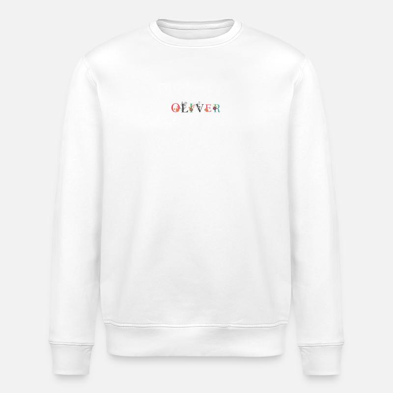 OLIVER Namenskunst mit gestickten Blumen - Stanley/Stella Unisex Bio-Sweatshirt ROLLER - Weiß