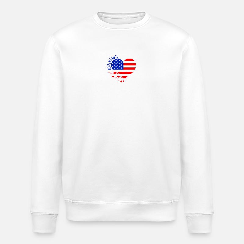 Coeur Drapeau US  - Sweat bio ROLLER Stanley/Stella Unisexe - blanc