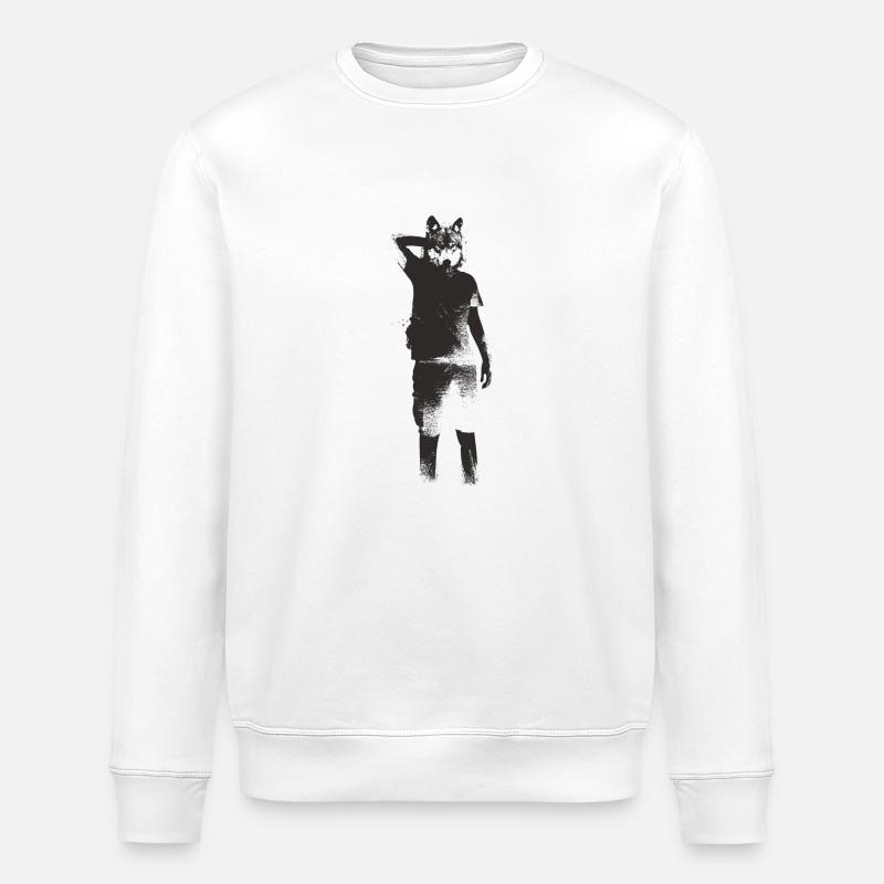schwarze Wolf Abbildung - Stanley/Stella Unisex Bio-Sweatshirt ROLLER - Weiß