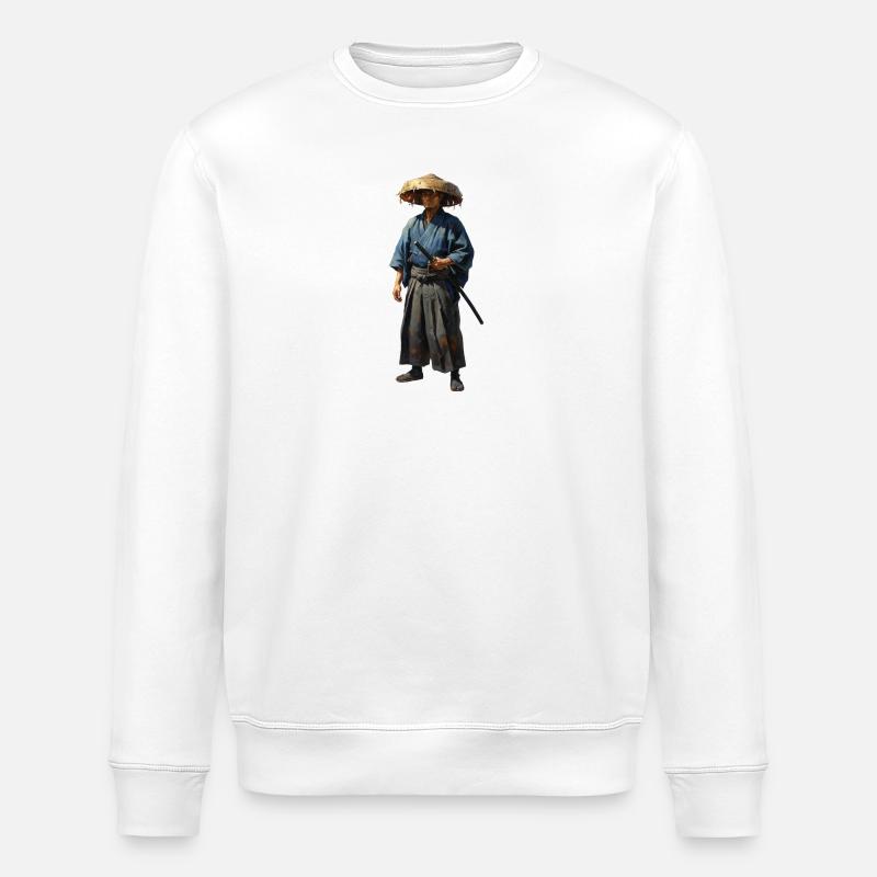 samurai-krieger-mit-strohhut-realistisch - Stanley/Stella Unisex Bio-Sweatshirt ROLLER - Weiß